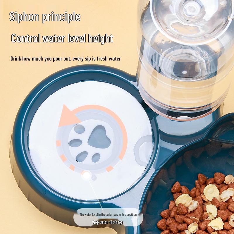 Dual Cat & Dog Bowl with Slanted Design, Cervical Protection, Automatic Water Dispenser, Anti-Spill Feature, Pet Food Bowl.