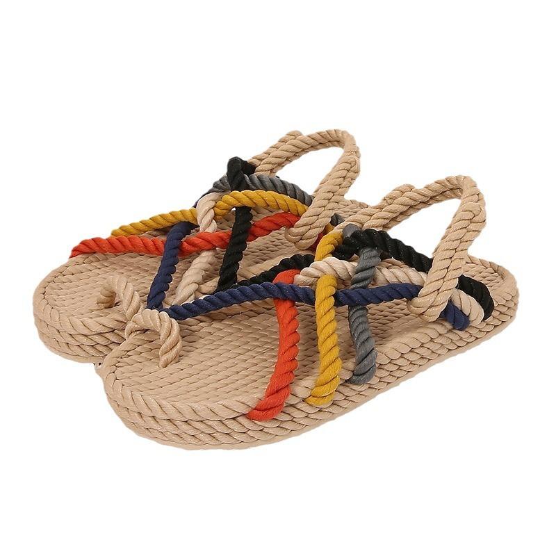 Sandals Women's Hemp Rope Weaving 2025 Summer New Handmade Straw Shoes Internet Celebrities Versatile Wear Roman Beach Sandals Women
