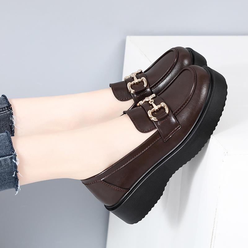 

Туфли на платформе, женские повседневные туфли, женские туфли из маленькой кожи, кожаные универсальные туфли на высокой платформе, женские 37 standard yardage коричневый