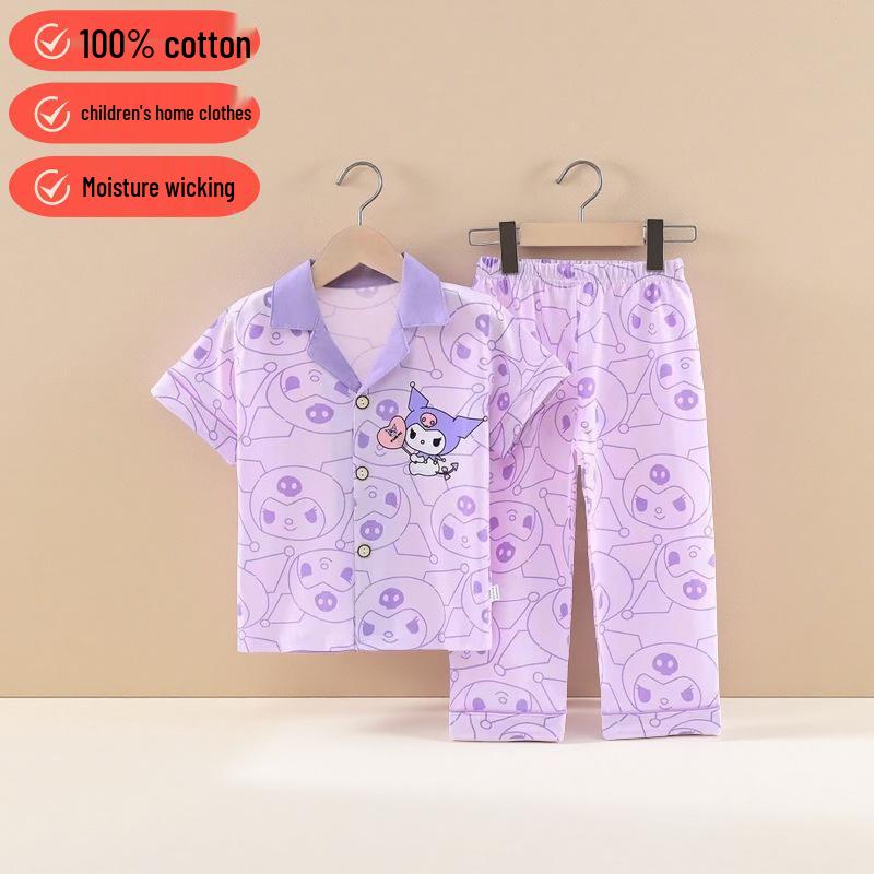 Kinder Cartoon Baumwoll-Pyjama-Set - Kurzarm, lange Hose für Jungen & Mädchen