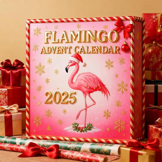 Yousheng 2025 Flamingo Advent Calendar 24 Days Countdown Calendar with Acrylic Flamingo Ornaments Pink Tropical Flamingo-Themed Holiday Decoration