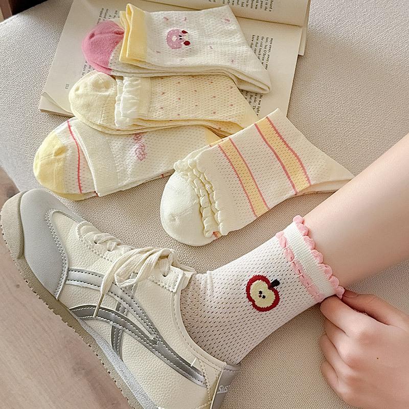Yellow Socks Women'S Spring And Summer Thin Mesh Hollow Tube Socks Girls Socks Long Stacking Socks