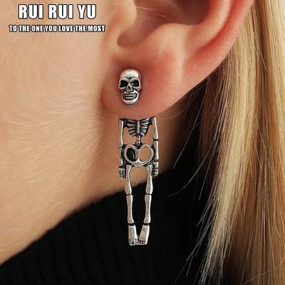 RUI RUI YU 1 Pair Retro Skeleton Earrings Halloween Ornaments for Men and Women