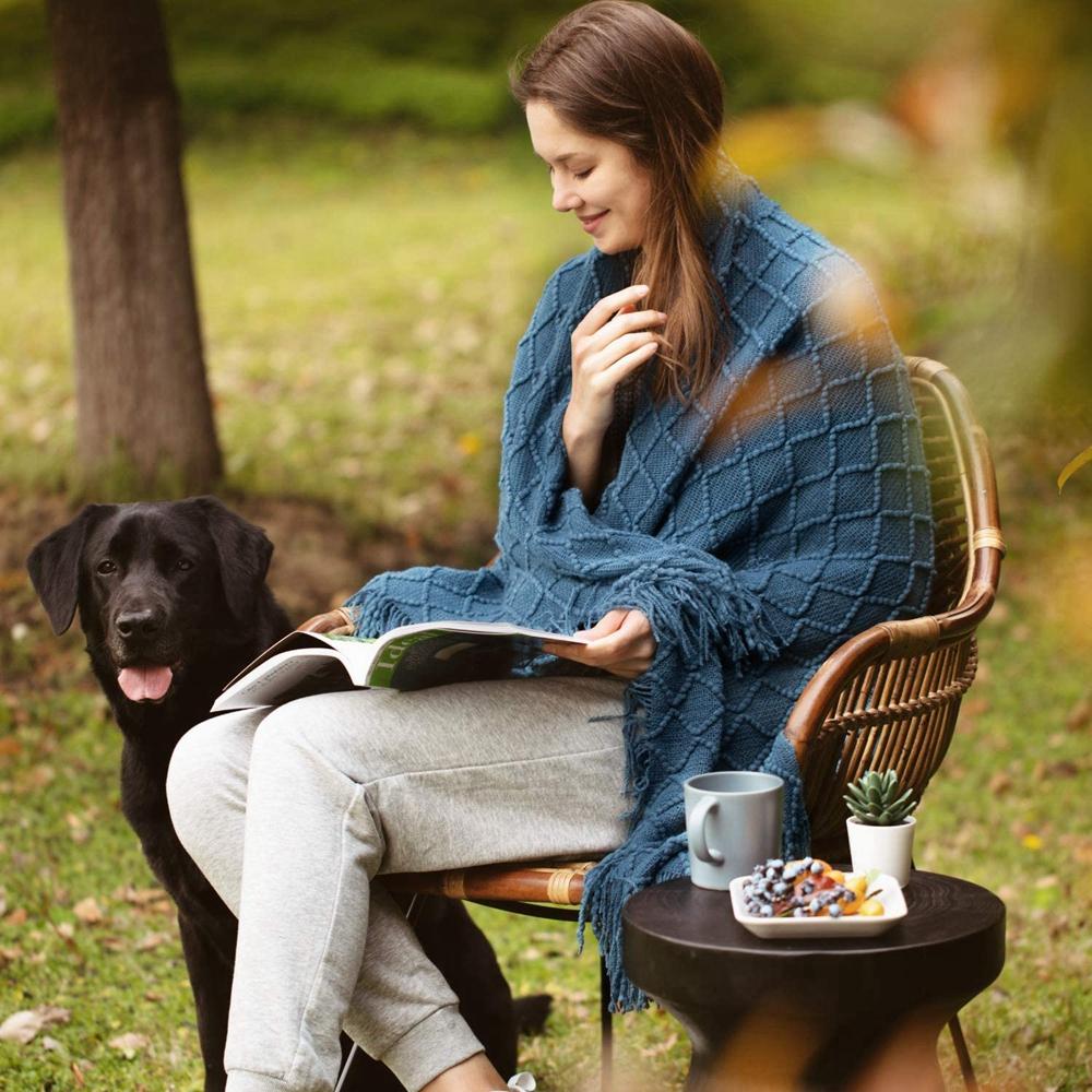 100% Acryli for Couch Bed Solid Color Knit with Tassels Home Textile Throw Home Supplies Blanket