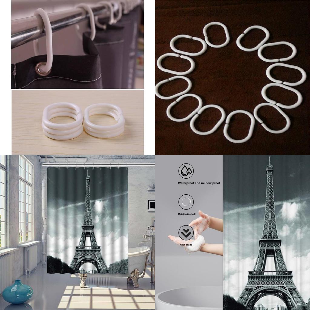 Eiffel Tower Themed Polyester Shower Curtain With Urban Night Scene For Home Improvement