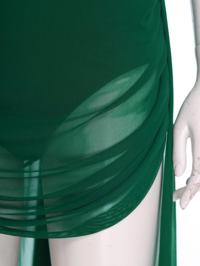 Conjunto de Danza Lírica para Mujer Cuello Alto Tirantes Espagueti Ajustables Un Hombro Manga Única Maillot con Lentejuelas