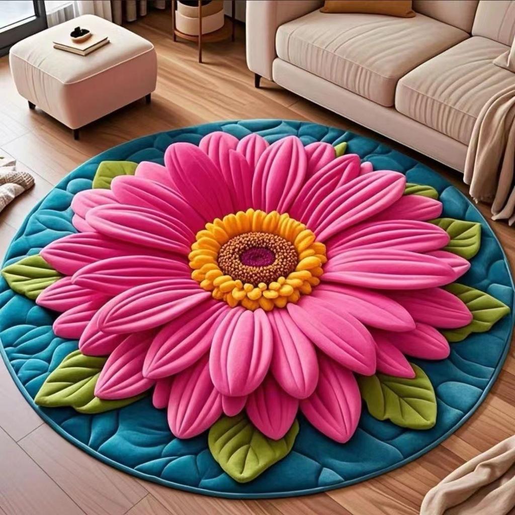 3D Flower Crystal Velvet Floor Mat, Living Room Coffee Table Foot Mat, Cloakroom Premium Sense Floor Mat, Non-Slip And Cool Mat
