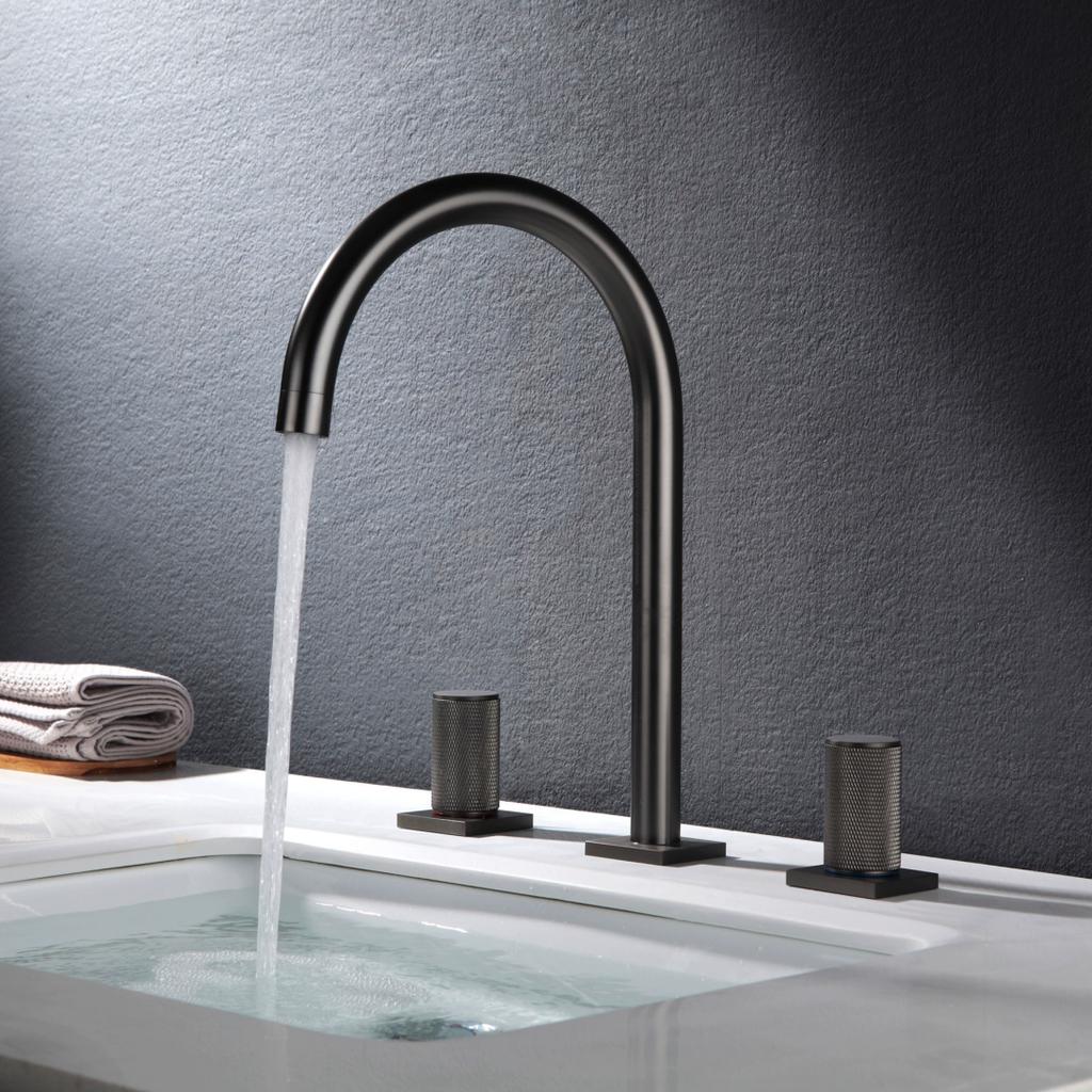 Grey Bathroom Faucet Rose Gold and Black Widespread Basin Faucets Soild Brass Sink Mixer Hot & Cold Lavatory Faucet Crane Vessel
