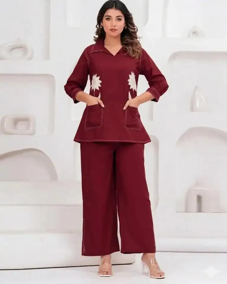 Women Cotton Slub Kurti with Palazzo Set Indian Designer Ethnic Kurta Cord Set