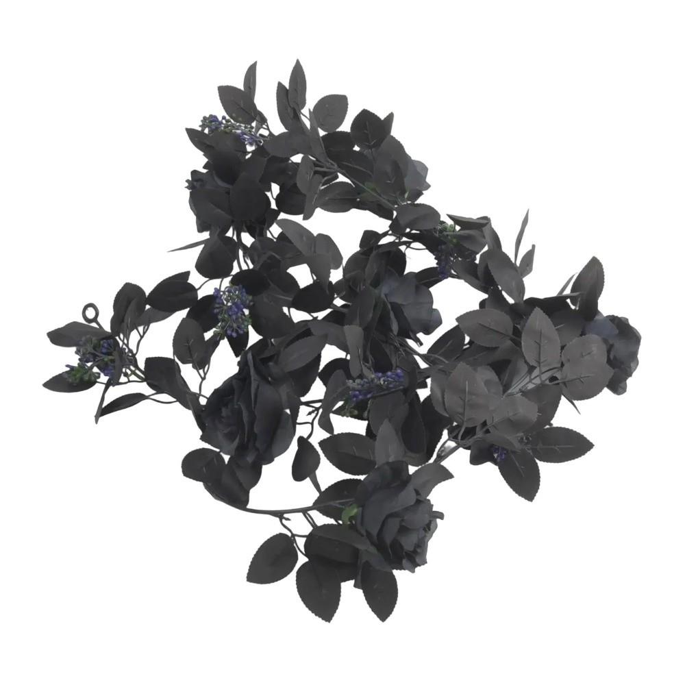 Black Artificial Rose Vines 175cm Halloween Garland Halloween Rose Leaf Vines  Table Centerpiece