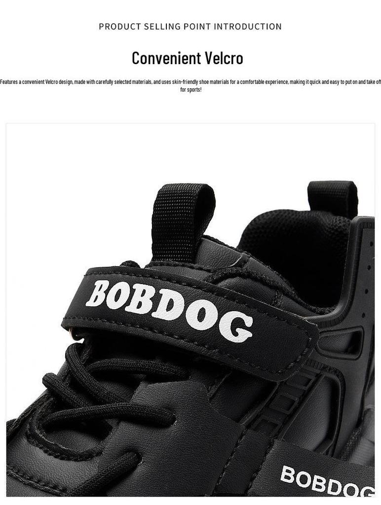 Bobodou Boys' Black Waterproof Leather Sports Shoes - 2025 Autumn Collection