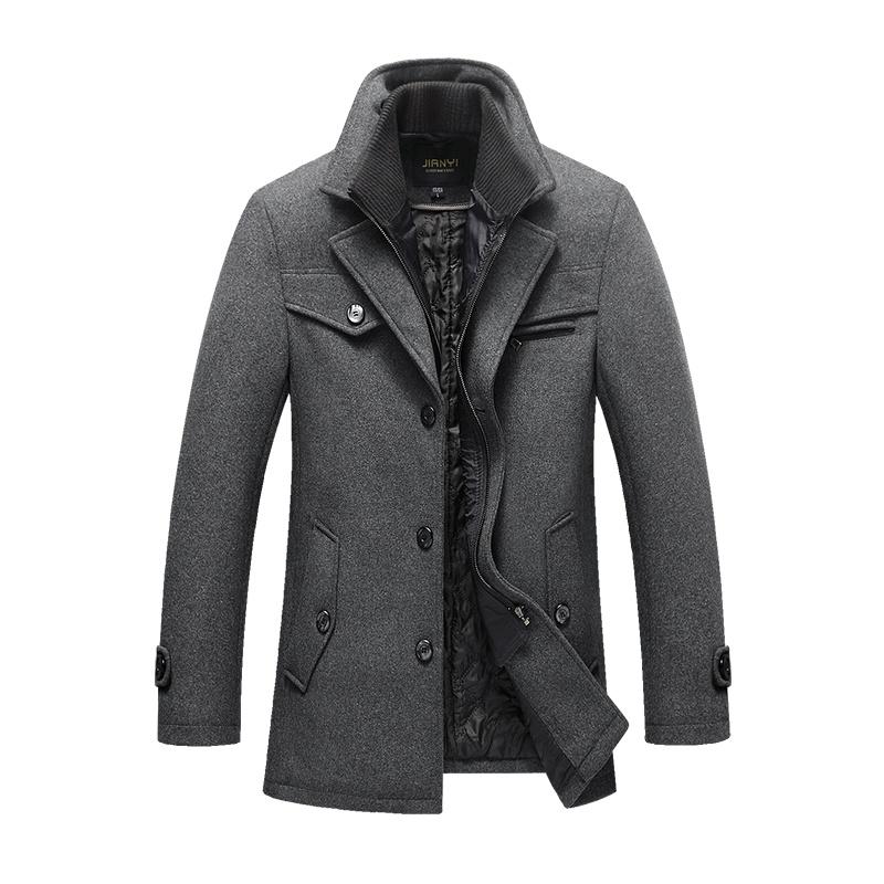 Mens Woolen Coat Warm Coat Down Jacket Wool Coat Cotton-padded Coat Autumn and Winter Warm Tops Business Casual Mens Windbreaker