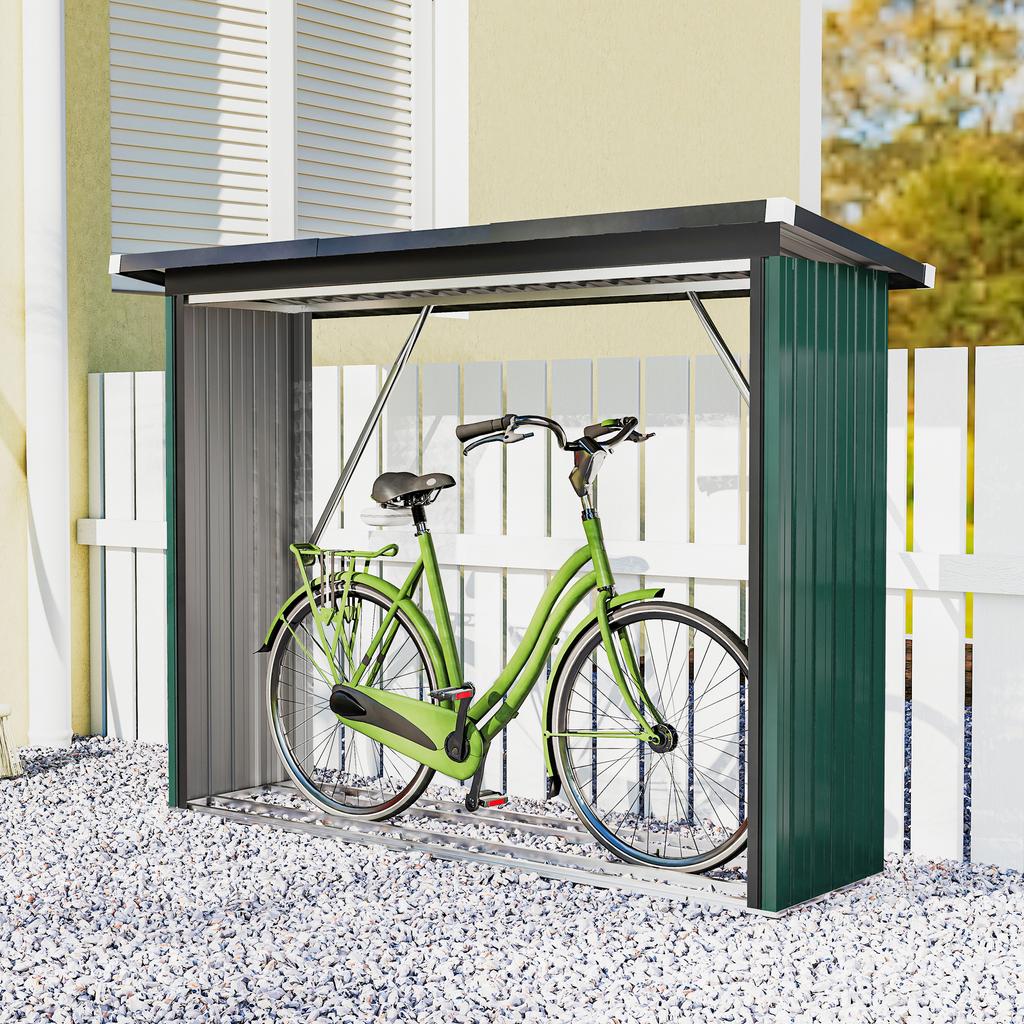 Firewood Shed, Firewood Shelter, Steel, Raised Floor, Sloped Roof, 213 X 66.5 X 150 Cm, Green