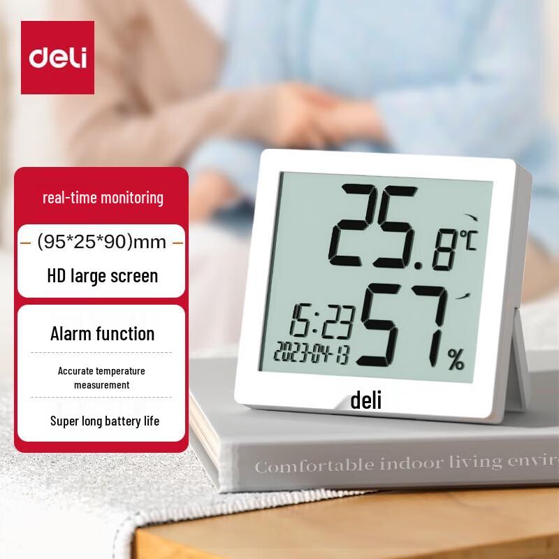 Deli LCD Digital Thermometer Hygrometer with Alarm Clock