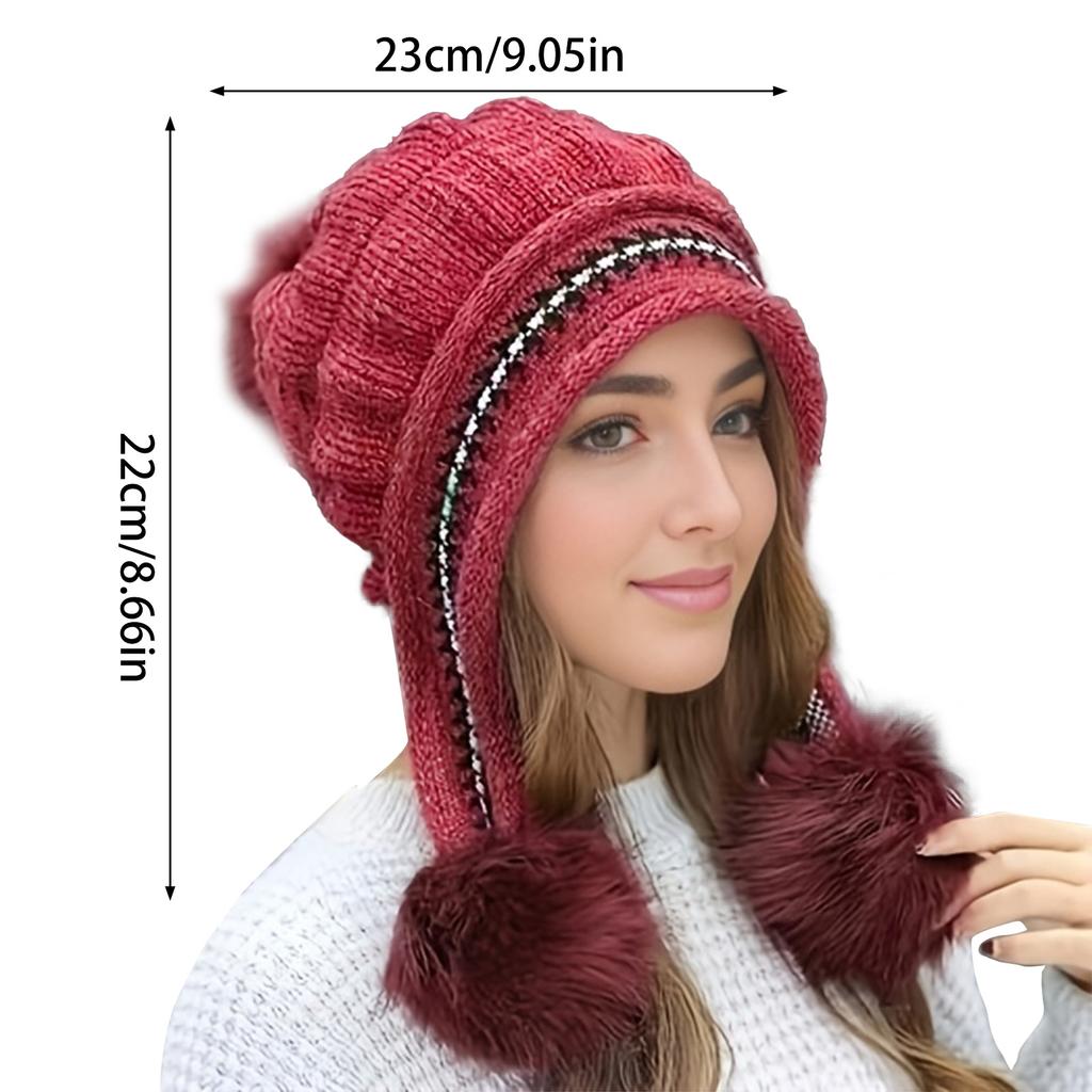 Weiche Winterwarme Pelzmütze Fleecegefütterte Ohrenklappenmütze für Damen Gestrickte Beanie Lässige Slouchy Dicke Thermomütze für Kaltes Wetter