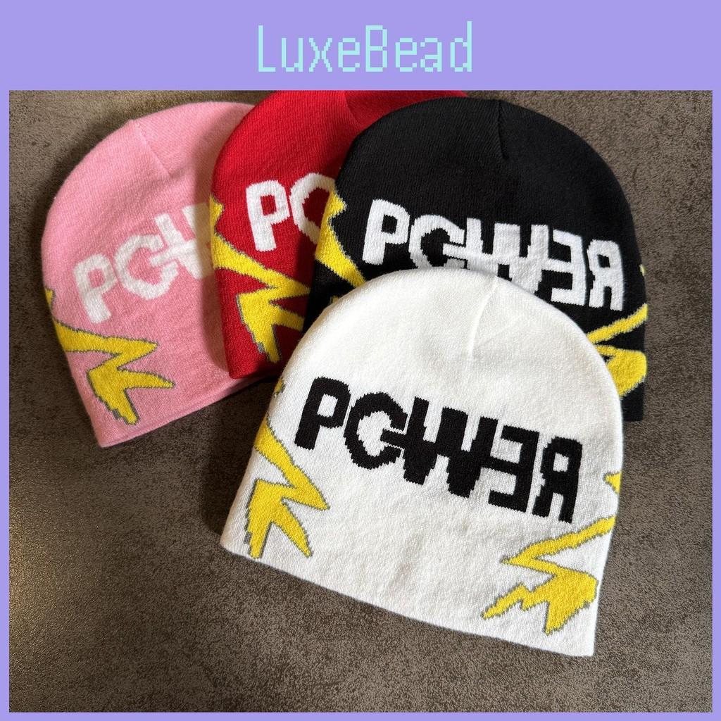 Color Solid Letter Pgwer Trendy Pattern Knitted Hat Wind Protection For Teens