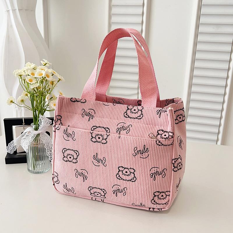 Cartoon Cute Bear Handbag Small Portable Lunch Bag for Work New Corduroy Outing Mummy