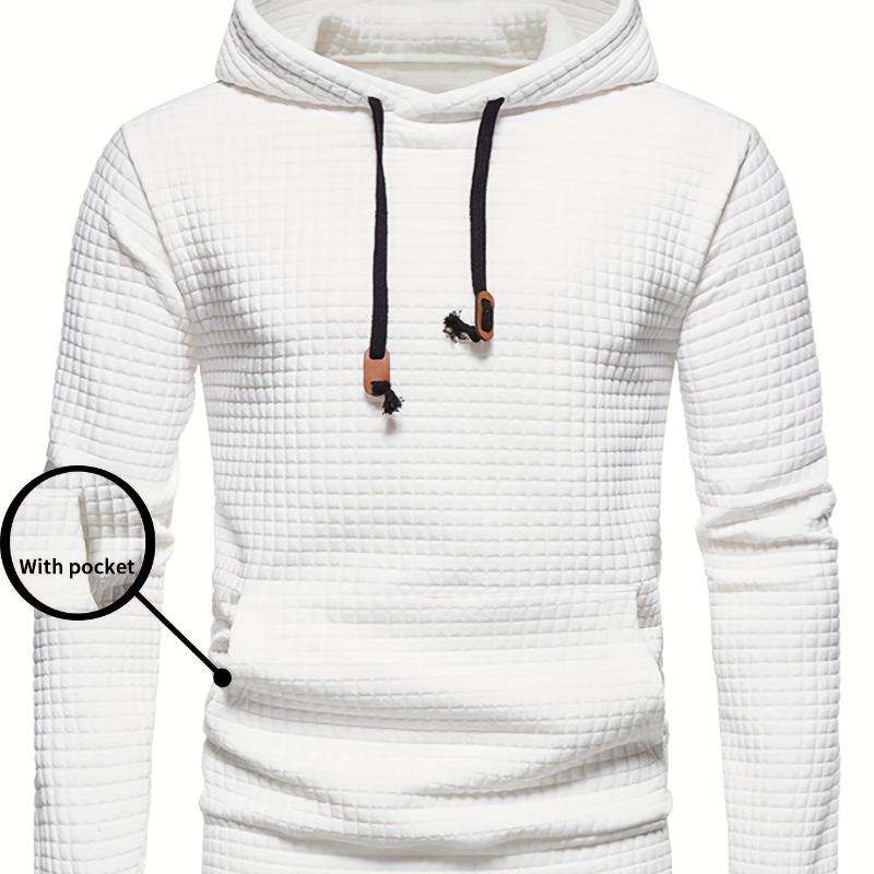 Men'S Casual Pullover Hooded Sweatshirt Waffle Pattern Plaid Fabric, Long Sleeve, Hooded, Regular Fit
