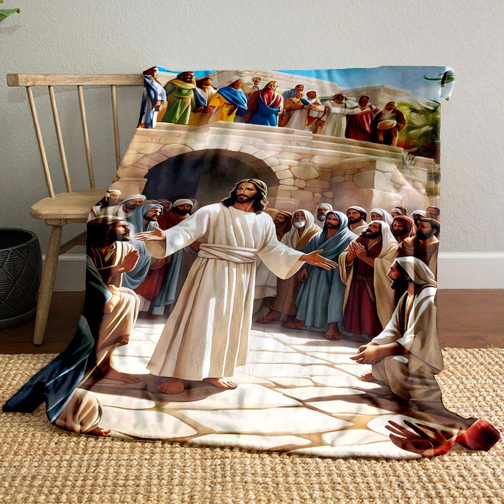 

Jesus Teaching Crowd Blanket Printed Blanket for Living Room Bed Couch lunch break Soft Cozy Blanket for Friend s festival Gift 80cm x 120cm