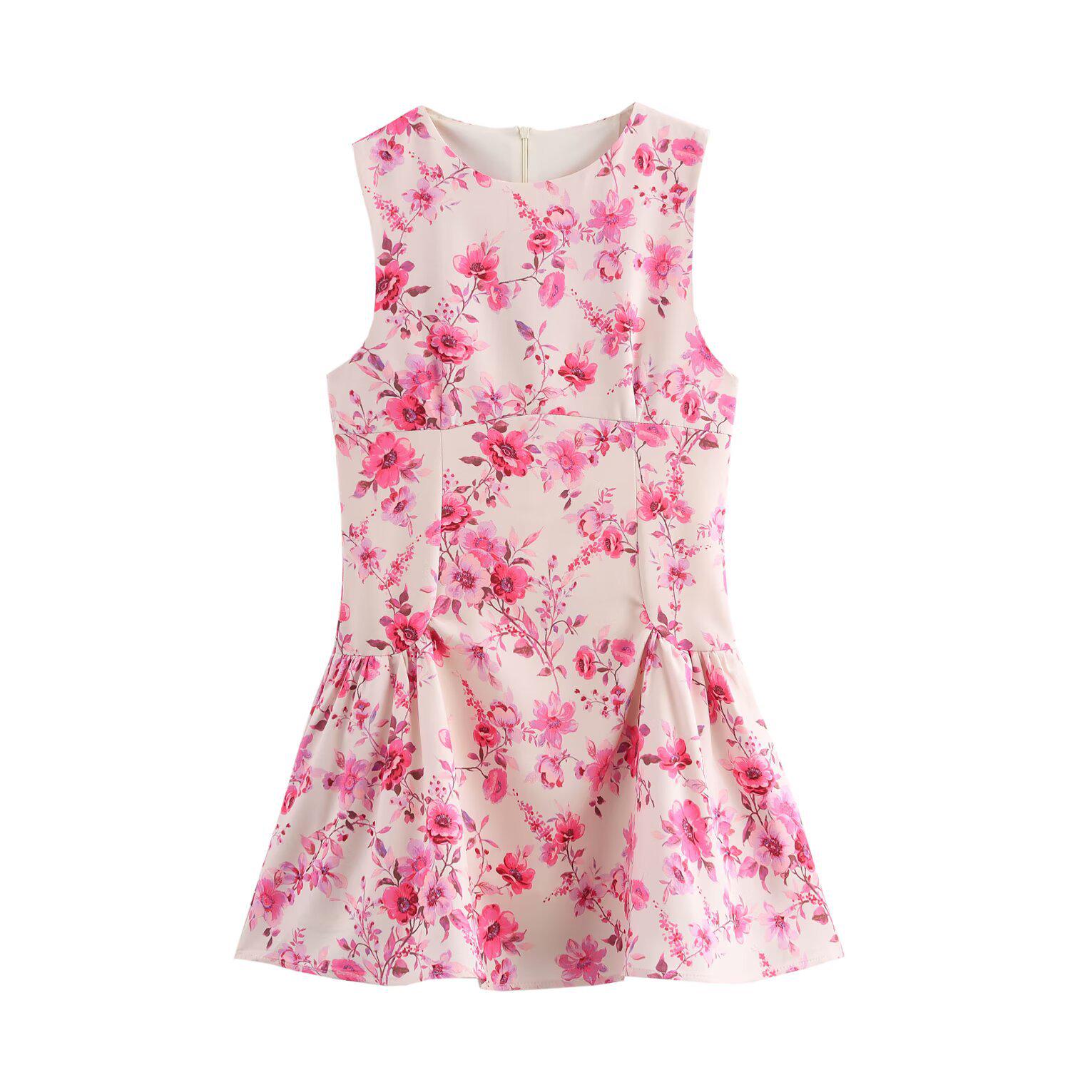

Spring/Summer 2025 Women s Floral Sleeveless Dress - Slim Fit, Sweet Round Neck Design L розовый