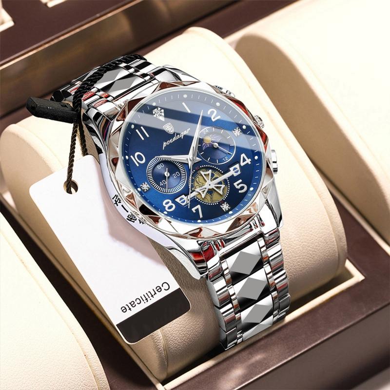 New Luxury Quality Men's Watch Quartz Non-mechanical Waterproof Luminous Fashion Upscale Watch Calendar Steel Strap Triple Display Watch Watch Watch