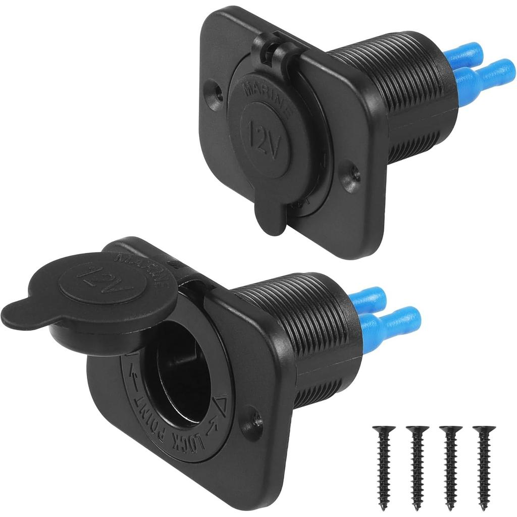 2PCS 12V Car Cigarette Lighter Socket with Blue LED,Waterproof Cigarette Lighter Socket 12 Volt Power Outlet Replacement for Car Marine Motorcycle