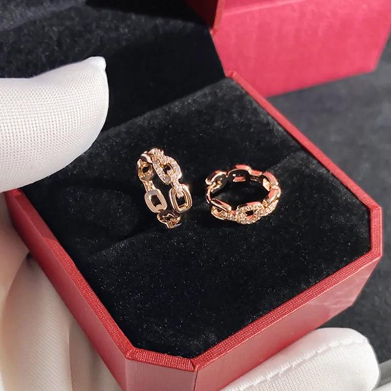 Chic Unique Chain Link Designed Female Hoop Earrings Shiny CZ Rose Gold Color Earrings Trendy Dainty Engagement Jewelry