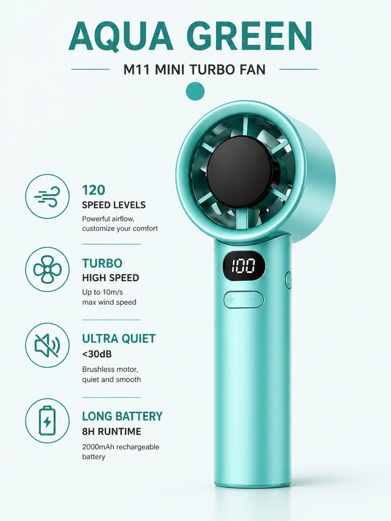 Portable Handheld Turbo Fan USB Rechargeable High Speed Cooling Fan with Digital Display 120 Speeds for Office Travel Outdoors