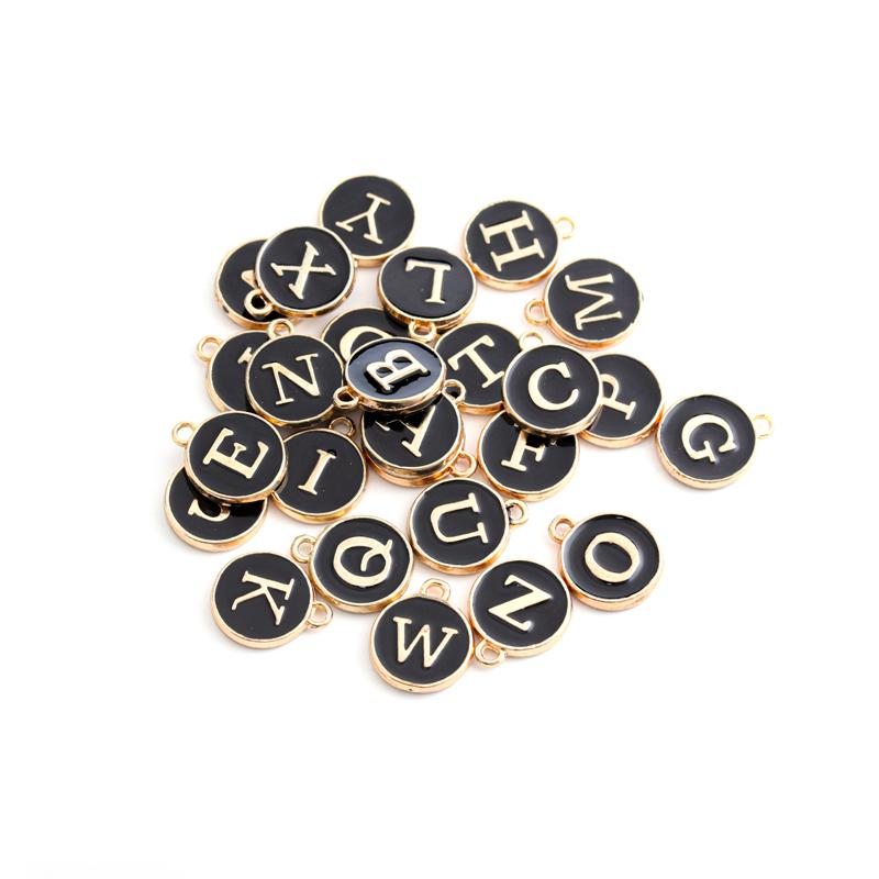 26pcs Double-sided Flat Round Alloy Letter Charms Enamel Charms Alphabet Initial Letter Pendants for DIY Jewelry Making Wholesal