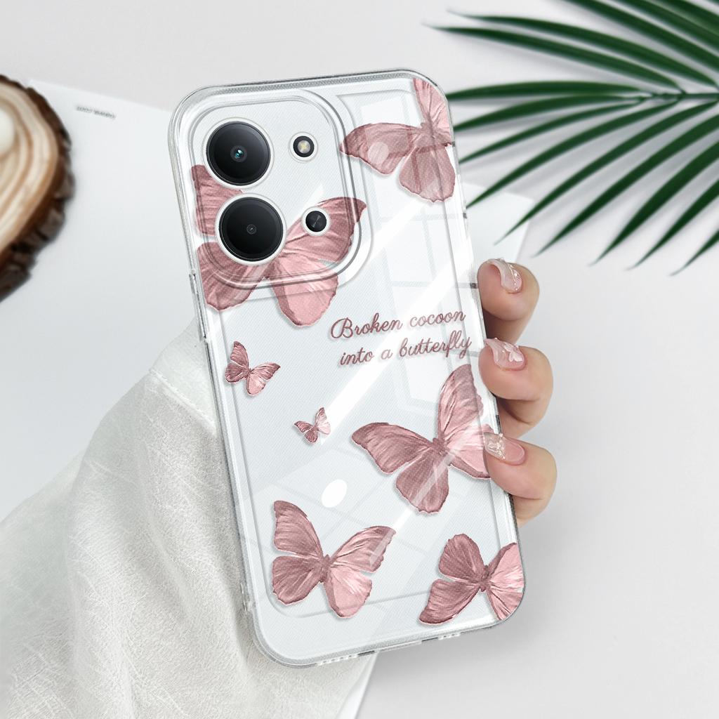 Retro Butterfly Transparent Phone Case For Xiaomi Redmi Note 14 13 12 Pro Plus 15 15C 13 13C 12 12C Soft TPU Cover