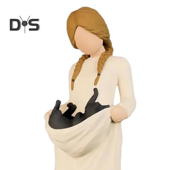 Kobiety Czarny Kot Figurka Czarny Kociak Statua Żywiczna Rzeźba Dekoracja Ozdoba na Biurko Półkę na Książki Prezenty Pamiątkowe dla Kota