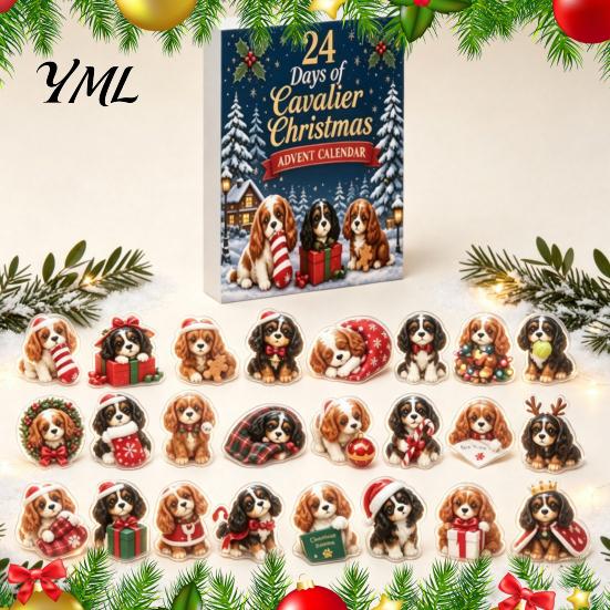 2D Acrylic Puppy Patches 2026 Christmas Dog Advent Calendar, 24 Ornaments Countdown Holiday Decorative Cartoon Festive Pendants for Tree, Party