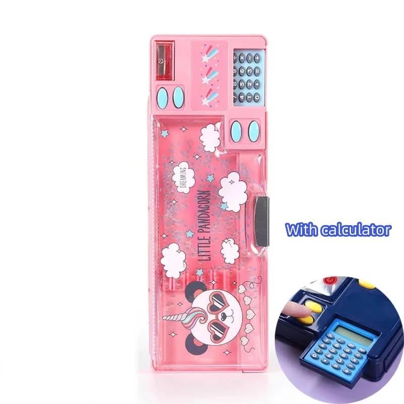 Caixa de papelaria calculadora presente criativo para alunos do ensino fundamental menino estojo de lápis dupla face multifuncional