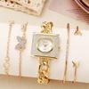 Women's Square Diamond Quartz Watch Necklace Bracelet Gold Fashion Multi-piece Set Daily Commuting All-match Jewelry Combination