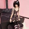Womens Stripe Pleated Skirts Tank Cute Sweet Girls School Skirt Plaid Lace Up Mini Goth Gloves Skirt Lace