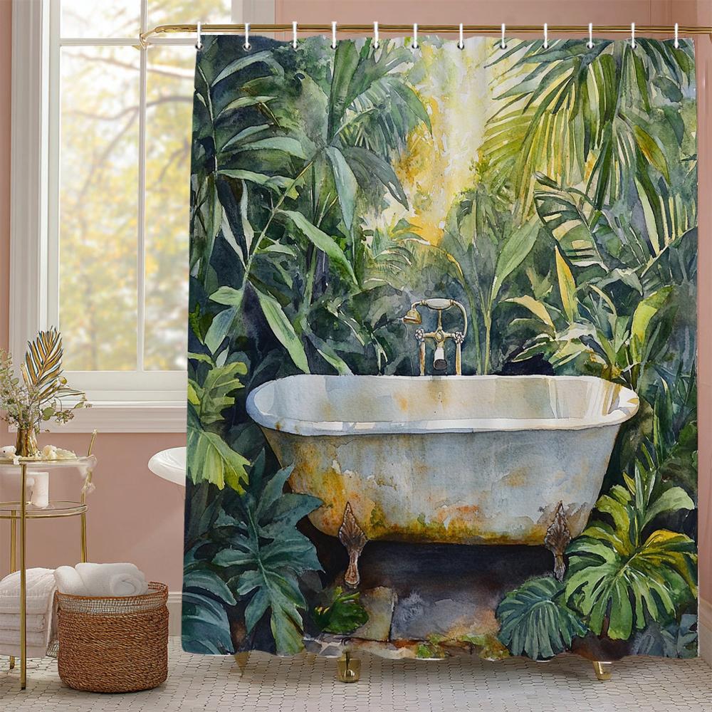 Flower Butterfly In the Bathtub Shower Curtain, Bathroom Decorative Shower Curtain, Waterproof Shower Curtain with Hooks