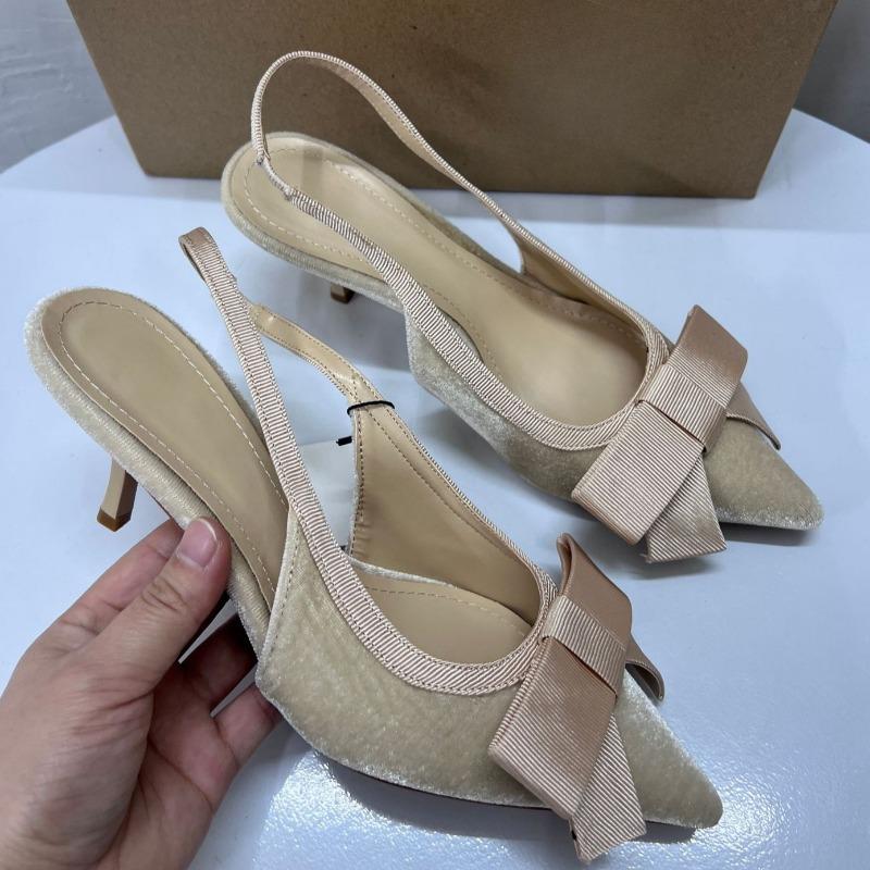 Fashion Butterfly-knot Pointed Toe Brand Ladies Mules Pumps Fashion Elegant Slingback Dress Shoes High Heels Party Bridal Women Footwear