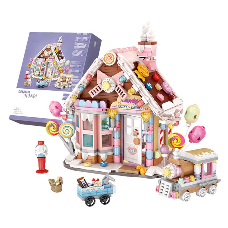 Bygate Scene Godterihus Byggeklossett DIY Kreativ Eventyrhus Modell Samlet Kloss Barneleke Gave