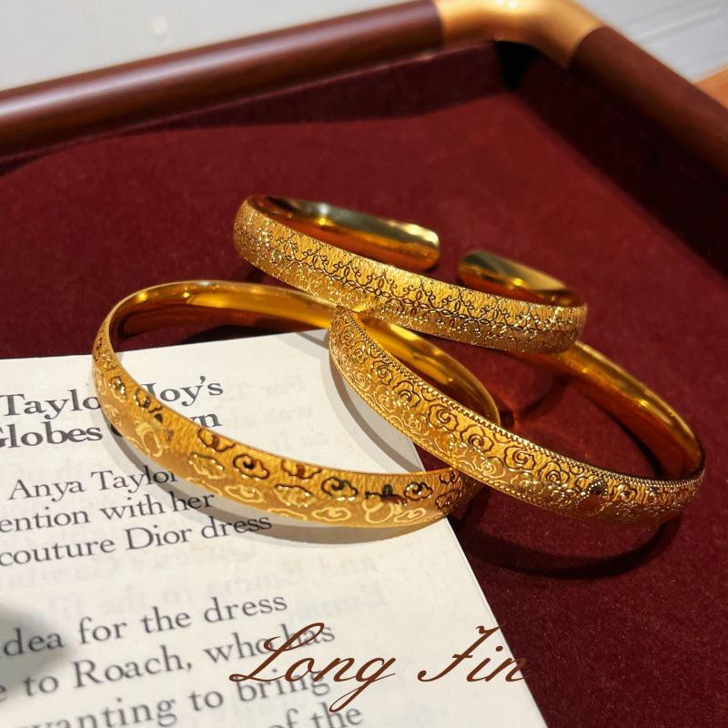 Xu Engraved Soft Light Bracelet Persimmon Pattern Auspicious Cloud Pattern Closed Opening Light Luxury Bracelet Live Broadcast Special Supply