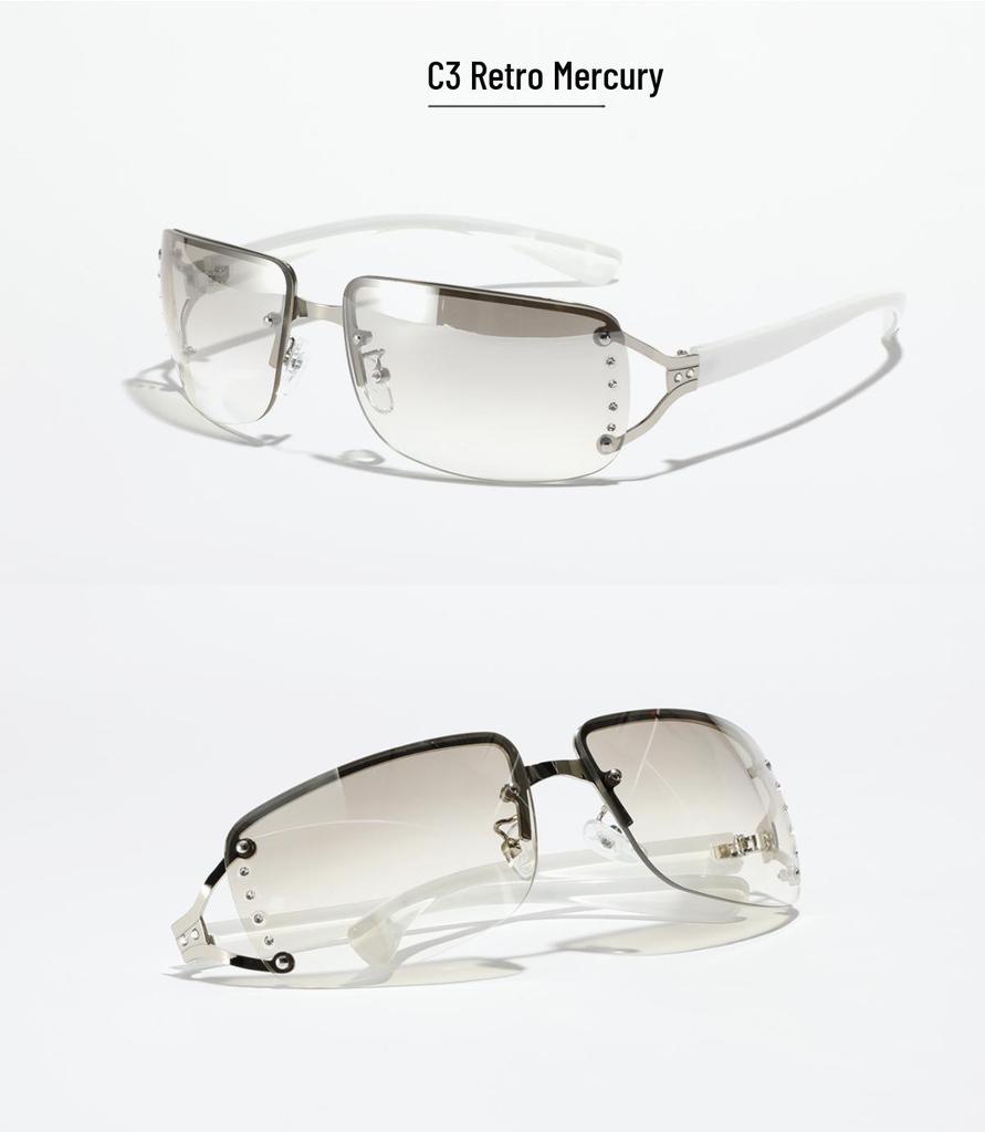 Xunge Frameless Rhinestone Sunglasses - Unisex Y2K Square Metal Style