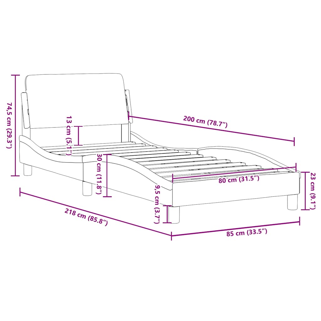 Bed Frame  Dover  White 80x200 cm Faux Leather