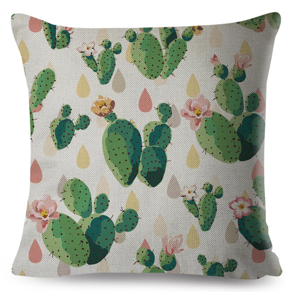Scandinavian Style Cushion Cover Hand Drawn Cactus Floral Design Soft Square Pillow Gift Home Decor Xcm