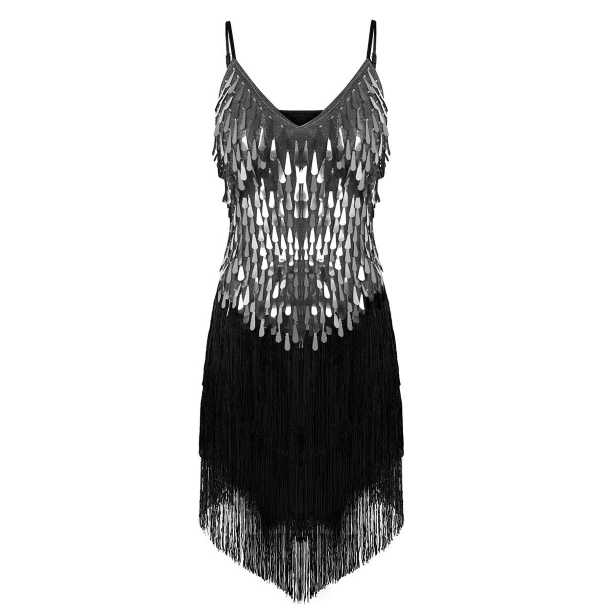 

Жіноча сукня без рукавів з блискучими паєтками та бахромою для танцю самба танго для латиноамериканських танців, сценічні костюми One Size срібний