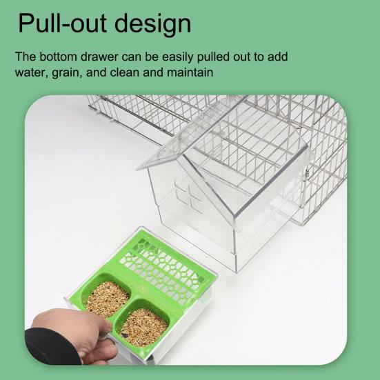 Pull-Out External Parrot Feeder Window Mounted Birds House with Two Food Slots Transparent Parrot House with Water Catcher Tray