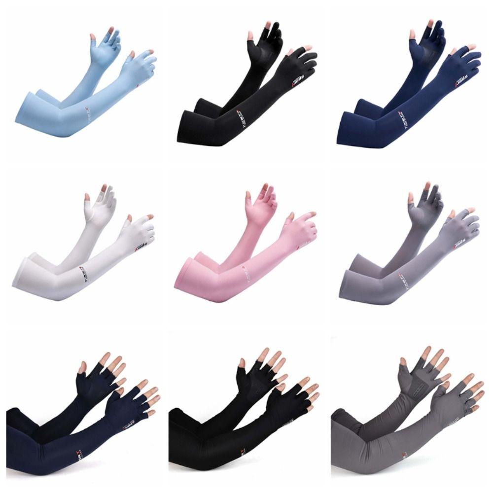 Sun Protection Half Finger Ice Sleeves Two Fingers with Exposed Anti-UV Arm Sleeves  For Women