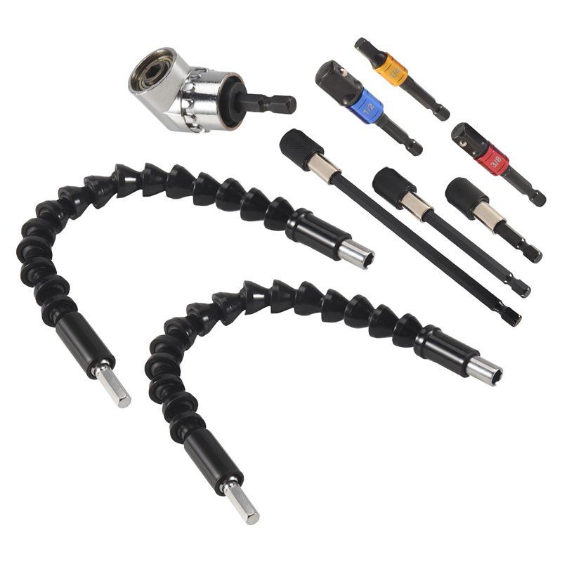 AEE2-Flexible Drill Extension Hex Shank Drill Nut Driver Bit Set, Bendable Drill Bit,Universal Socket Adapter Set