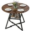 Dining Table for 4 People, 100 Cm Round Industrial Kitchen Table with Storage Shelf, Rustic Brown