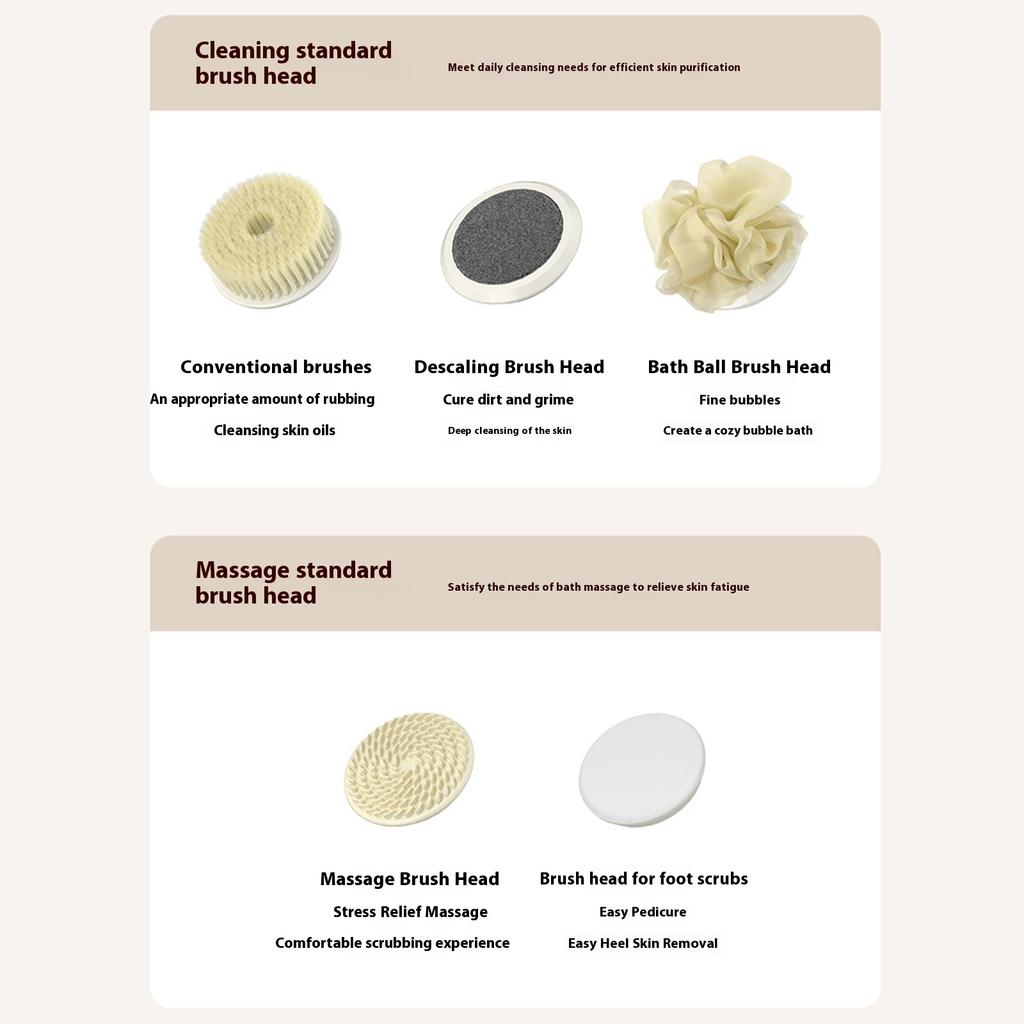 Rotierende Körperbürste mit 5 austauschbaren Köpfen IPX7 Wasserdichtes Design Langer Griff zum Peelen des Rückens & zur Tiefenreinigung