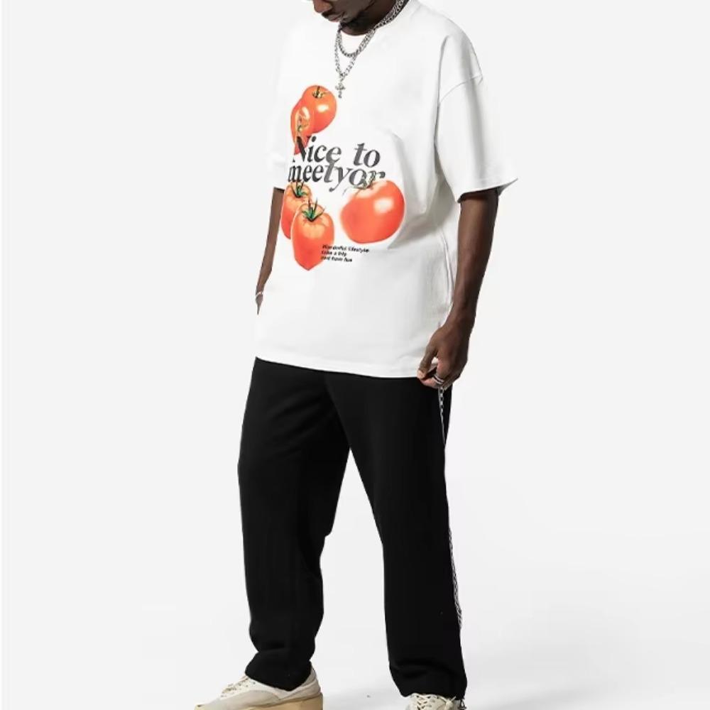 Summer Fashion Heavyweight Retro Men's English Letters 100% Cotton Printed Round Neck High-quality Casual Fitness Street T-shirt