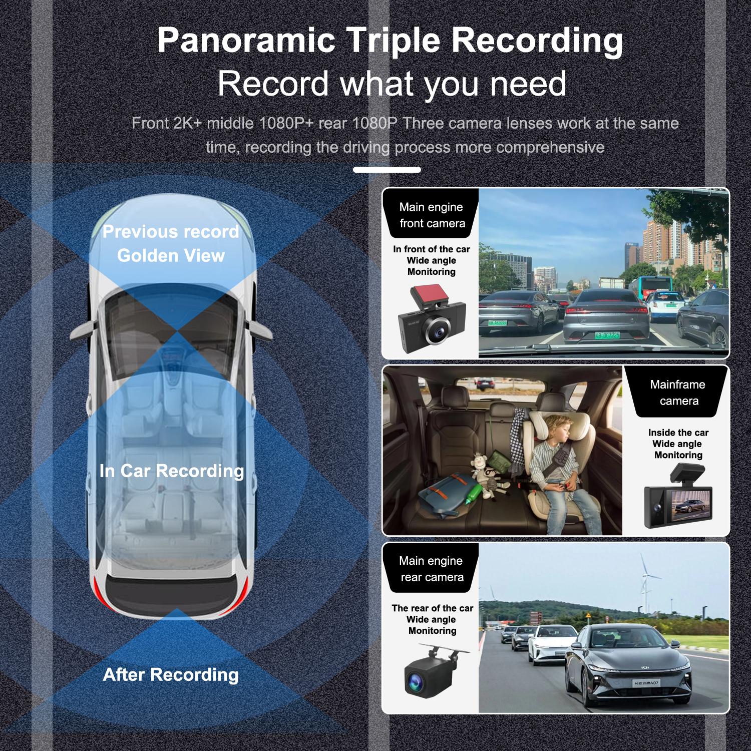 

X12 Magnetic Mount Car Dash Camera 1080P+720P+720P 3-Shots Car Recorder A